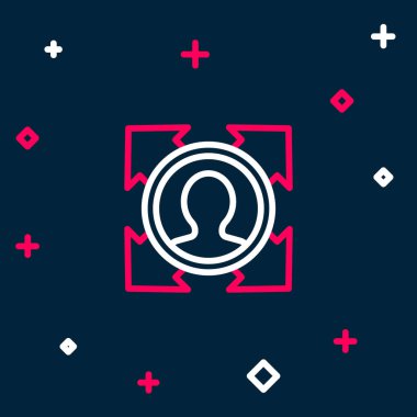 Çizgi başı avlanma simgesi mavi arkaplanda izole edildi. İş hedefi ya da İstihdam tabelası. İş için insan kaynakları ve adam toplama. Renkli taslak konsepti. Vektör