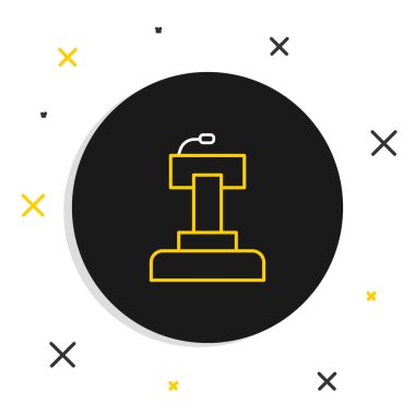 Çizgi Sahnesi veya tartışma kürsüsü simgesi beyaz arka planda izole edildi. Konferans konuşma tribünü. Renkli taslak konsepti. Vektör