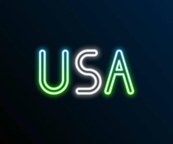 Lumineux néon ligne USA étiquette icône isolée sur fond noir. États-Unis d'Amérique. Concept de contour coloré. Vecteur — Image vectorielle