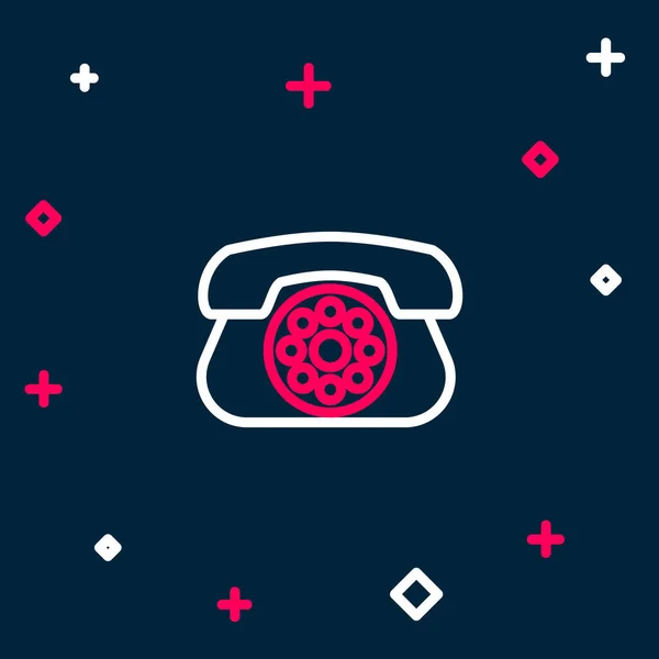 Línea Teléfono icono aislado sobre fondo azul. Teléfono fijo. Concepto de esquema colorido. Vector — Archivo Imágenes Vectoriales