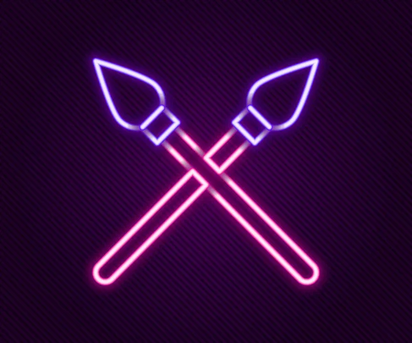 Glowing neon line Crossed medieval spears icon isolated on black background. Medieval weapon. Colorful outline concept. Vector — Stock Vector