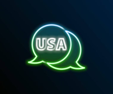 Parlayan neon hattı ABD etiket simgesi siyah arkaplanda izole edildi. Amerika Birleşik Devletleri. Renkli taslak konsepti. Vektör