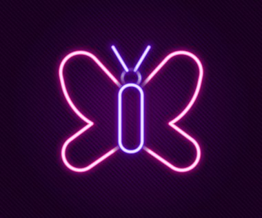 Parlayan neon hattı Kelebek simgesi siyah arkaplanda izole edildi. Renkli taslak konsepti. Vektör