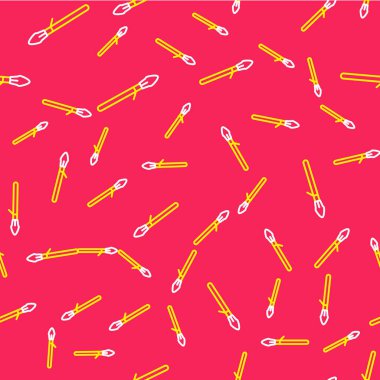 Çizgi Ortaçağ mızrak simgesi kırmızı arkaplanda izole edilmiş pürüzsüz desen. Ortaçağ silahı. Vektör