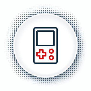 Çizgi Portable tetris elektronik oyun simgesi beyaz arkaplanda izole edildi. Klasik bir cep tuğlası oyunu. Etkileşimli oyun aygıtı. Renkli taslak konsepti. Vektör