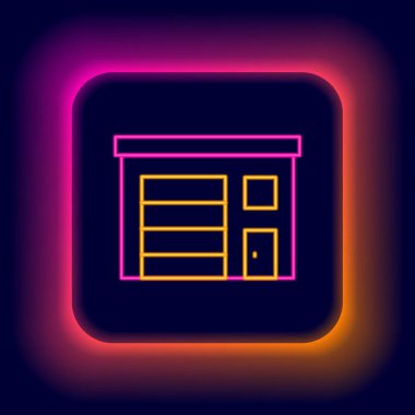Parlayan neon hattı. İtfaiye binası simgesi siyah arka planda izole edildi. İtfaiye binası. Renkli taslak konsepti. Vektör