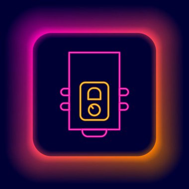 Siyah arka planda izole edilmiş yanan bir ateş ikonu ile parlayan neon hattı kazanı. Renkli taslak konsepti. Vektör