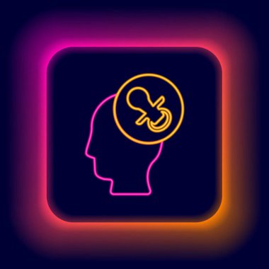 Parlayan neon hattı Bebek Emzik simgesi siyah arkaplanda izole edildi. Çocuk oyuncağı. Renkli taslak konsepti. Vektör