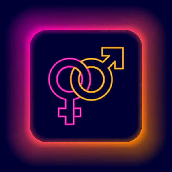 Gloeiende neon lijn Gender pictogram geïsoleerd op zwarte achtergrond. Symbolen van mannen en vrouwen. Sekssymbool. Kleurrijk concept. Vector — Stockvector