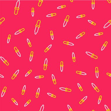 Pipette simgesi kırmızı arkaplanda izole edilmiş. Tıbbi elementler, kimya laboratuarı ekipmanları. Tıp sembolü. Vektör