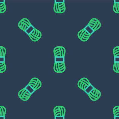 Çizgi İpliği simgesi mavi arkaplanda izole edilmiş kusursuz desen. El yapımı, örgü ya da terzi için etiket. Vektör