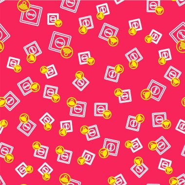 Line Smart elektrik çıkış sistemi simgesi kırmızı arkaplanda izole edilmiş. Elektrik prizi. İnternet kavramının kablosuz bağlantısı. Vektör