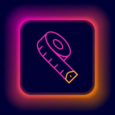 Parlayan neon hattı ölçüm şeridi simgesi siyah arkaplanda izole edildi. mezura. Renkli taslak konsepti. Vektör