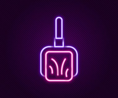 Parlayan neon hattı faraş simgesi siyah arkaplanda izole edildi. Temizlik işleri. Renkli taslak konsepti. Vektör