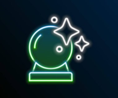 Parlayan neon hattı sihirli top ikonu siyah arkaplanda izole edildi. Kristal küre. Renkli taslak konsepti. Vektör