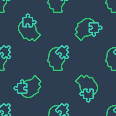 Psikoloji ikonundaki soruna çizgi çözümü mavi arka planda izole edilmiş kusursuz desen. Bulmaca. Akıl sağlığı terapisi. Vektör