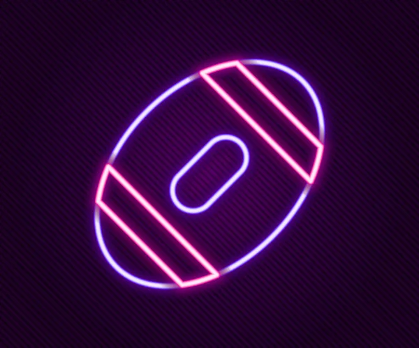 Linha de néon brilhante ícone de bola de futebol americano isolado no fundo preto. Ícone de bola de rugby. Símbolo de jogo de desporto de equipa. Conceito de esboço colorido. Vetor —  Vetores de Stock