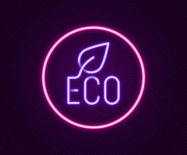 Gloeiende neon lijn Leaf Eco symbool pictogram geïsoleerd op zwarte achtergrond. Banner, label, tag, logo, sticker voor eco groen. Kleurrijk concept. Vector — Stockvector