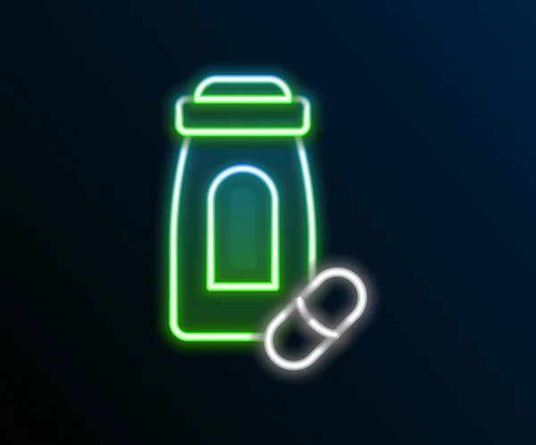 Glödande neon linje Sedativa piller ikon isolerad på svart bakgrund. Färgstarkt skisskoncept. Vektor — Stock vektor