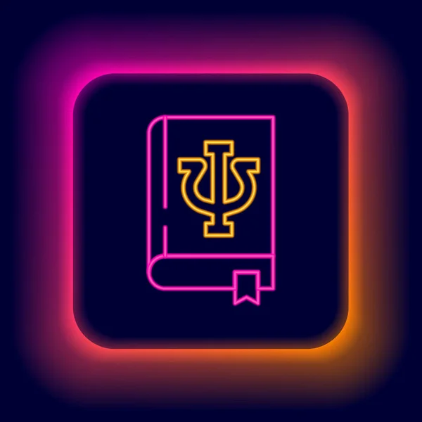 Glowing neon line Psychology book icon isolated on black background. Psi symbol. Mental health concept, psychoanalysis analysis and psychotherapy. Colorful outline concept. Vector