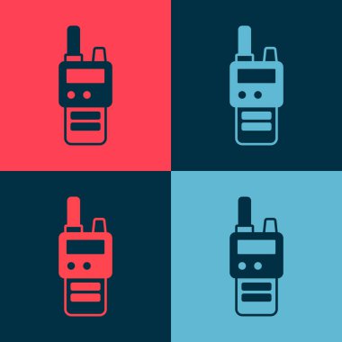 Pop Art Walkie konuşma simgesi renk arkaplanında izole edildi. Taşınabilir radyo vericisi simgesi. Radyo alıcı-vericisi işareti. Vektör