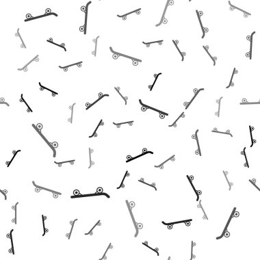 Siyah kaykay simgesi beyaz arkaplanda izole edilmiş pürüzsüz desen. Olağanüstü bir spor. Spor malzemeleri. Vektör