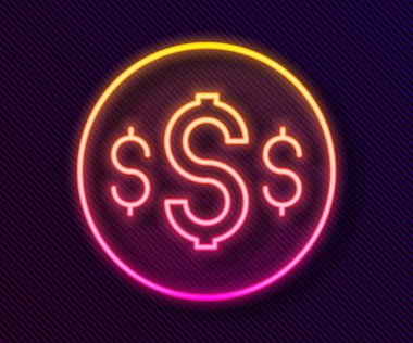 Parlayan neon çizgisi dolar sembolü simgesi siyah arkaplanda izole edildi. Nakit ve para, servet, ödeme sembolü. Kumarhane kumarı. Vektör