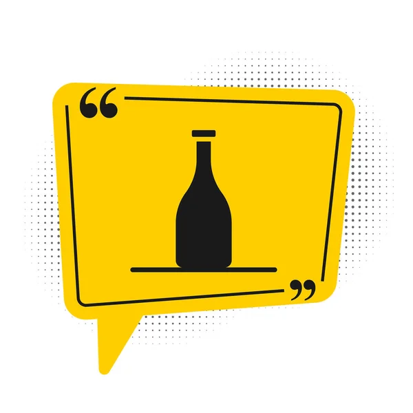 Fekete üveg bor ikon elszigetelt fehér háttérrel. Sárga beszéd buborék szimbólum. Vektor — Stock Vector