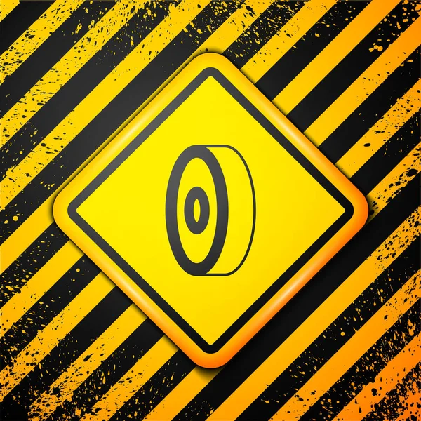 Icône de roulement à billes skateboard noir isolé sur fond jaune. Panneau d'avertissement. Vecteur — Image vectorielle