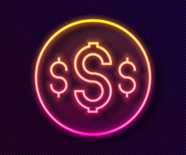 Ligne lumineuse symbole Dollar icône isolé sur fond noir. Espèces et argent, richesse, symbole de paiement. Casino de jeu. Vecteur — Image vectorielle