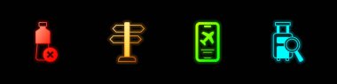 Su şişesi yok, trafik işareti, mobil bilet ve kayıp bagaj ikonu. Vektör