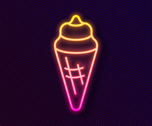 Gloeiende neon lijn IJs in wafelkegel pictogram geïsoleerd op zwarte achtergrond. Lief symbool. Vector — Stockvector