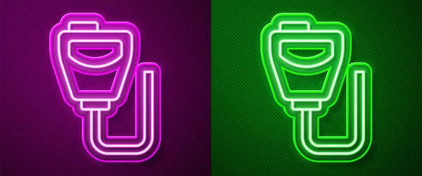 Светящаяся неоновая линия иконка рации, выделенная на фиолетовом и зеленом фоне. Портативный значок радиопередатчика. Знак радиопередатчика. Вектор — стоковый вектор