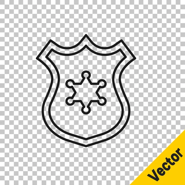 Linea nera Icona badge polizia isolata su sfondo trasparente. Sceriffo segno distintivo. Vettore — Vettoriale Stock