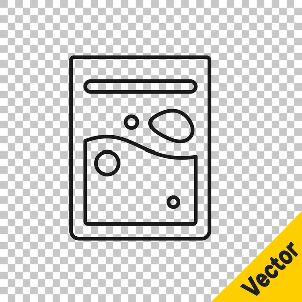 Línea negra Bolsa de plástico del icono de la droga aislada sobre fondo transparente. Peligro de salud. Vector — Archivo Imágenes Vectoriales