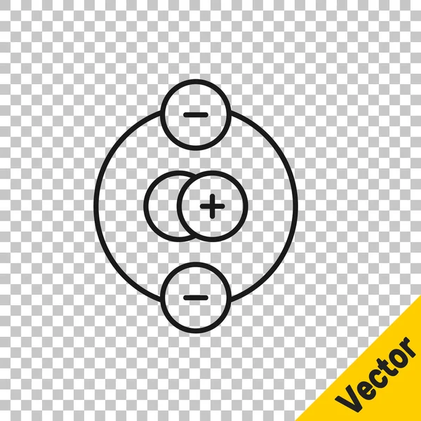 Schwarze Linie Atom-Symbol isoliert auf transparentem Hintergrund. Symbol für Wissenschaft, Bildung, Kernphysik, wissenschaftliche Forschung. Vektor — Stockvektor