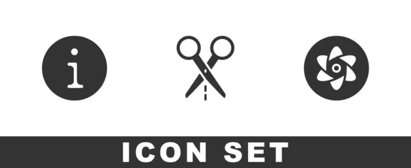 Információkészlet, olló vágott vonallal, kémcső és lombik ikon. Vektor — Stock Vector