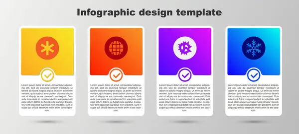 Definir símbolo médico da emergência, rede social, explosão de bomba e floco de neve. Modelo de infográfico de negócios. Vetor — Vetor de Stock