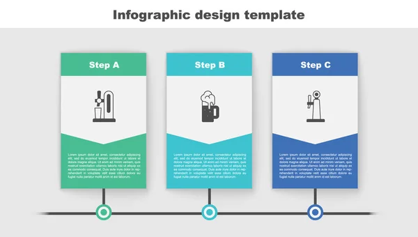 Set Robinet à bière avec verre, tasse de bière en bois et. Modèle d'infographie d'entreprise. Vecteur — Image vectorielle