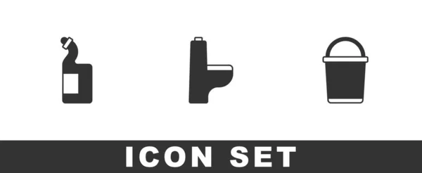 Set Dishwashing liquid bottle, Toilet bowl and Bucket icon. Vector — Stock Vector