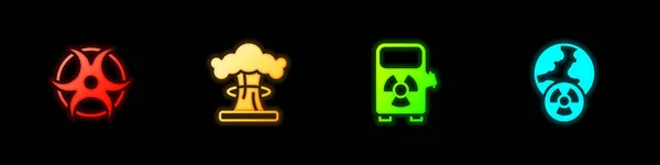 Conjunto de símbolo de peligro biológico, explosión nuclear, estación de carga de coches eléctricos y el planeta tierra y el icono de radiación. Vector — Vector de stock