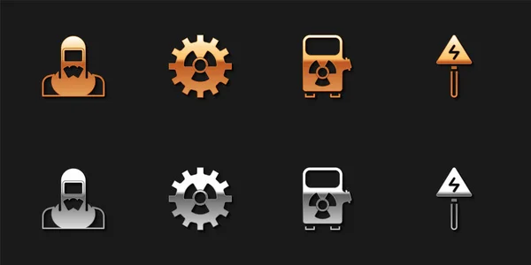 Set Nucleaire reactor werknemer, Radioactieve, Elektrische auto laadstation en High voltage teken pictogram. Vector — Stockvector