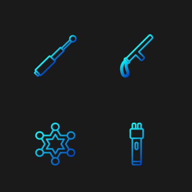 Polis elektrik şoku, Hexagram Şerifi, Teleskopik cop ve kauçuk. Renk simgeleri. Vektör