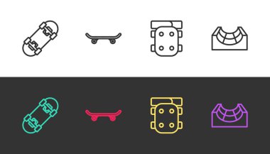 Çizgi kaykayı, dizlikleri ayarlayın ve siyah beyaza park edin. Vektör