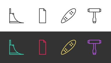 Çizgi kaykay parkı, kaykay şeridi, kaykay ya da kaykay T aracı siyah beyaz. Vektör