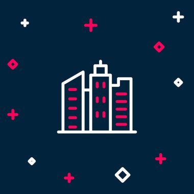 Line City manzara simgesi mavi arkaplanda izole edildi. Metropolis mimarisi panoramik manzara. Renkli taslak konsepti. Vektör