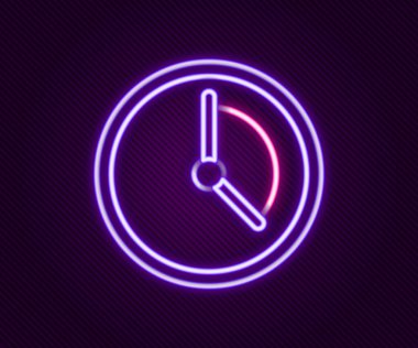 Parlayan neon hattı Zaman Yönetimi simgesi siyah arkaplanda izole edildi. Saat işareti. Üretkenlik sembolü. Renkli taslak konsepti. Vektör