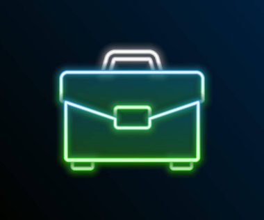 Parlayan neon hattı evrak çantası simgesi siyah arkaplanda izole edildi. İş ilanı. İş portföyü. Renkli taslak konsepti. Vektör