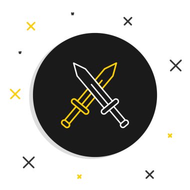 Ortaçağ kılıç simgesini beyaz arka planda izole ettim. Ortaçağ silahı. Renkli taslak konsepti. Vektör