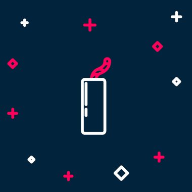 Hat dinamit bomba çubuğu ve zamanlayıcı ikonu mavi arka planda izole edildi. Saatli bomba - patlama tehlikesi kavramı. Renkli taslak konsepti. Vektör